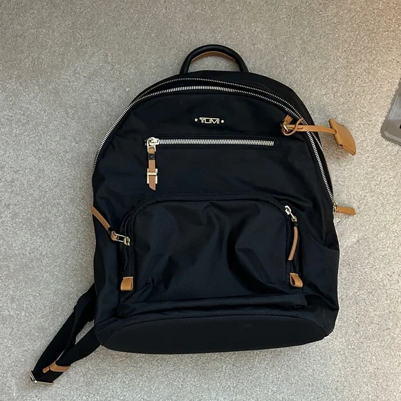 TUMI Black Backpack with Tan Details - Picture 1 of 8